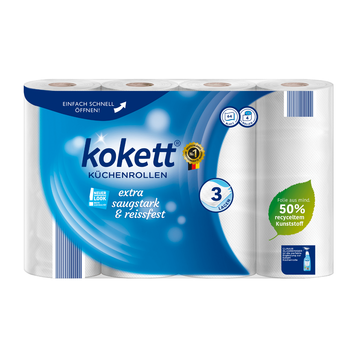 Giấy bếp Kokett 3 lớp, 64 tờ/cuộn, 4 cuộn/bịch/Kotket Küchenrollen extra Saugstark 3lag. (4x64Btl)