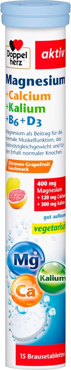 Viên sủi hoà tan Magiê canxi kali + vitamin B6 + D3 100,5g/Doppelherz Magnesium Calcium Kalium +Vitamin B6+D3 (15er) 100,5g