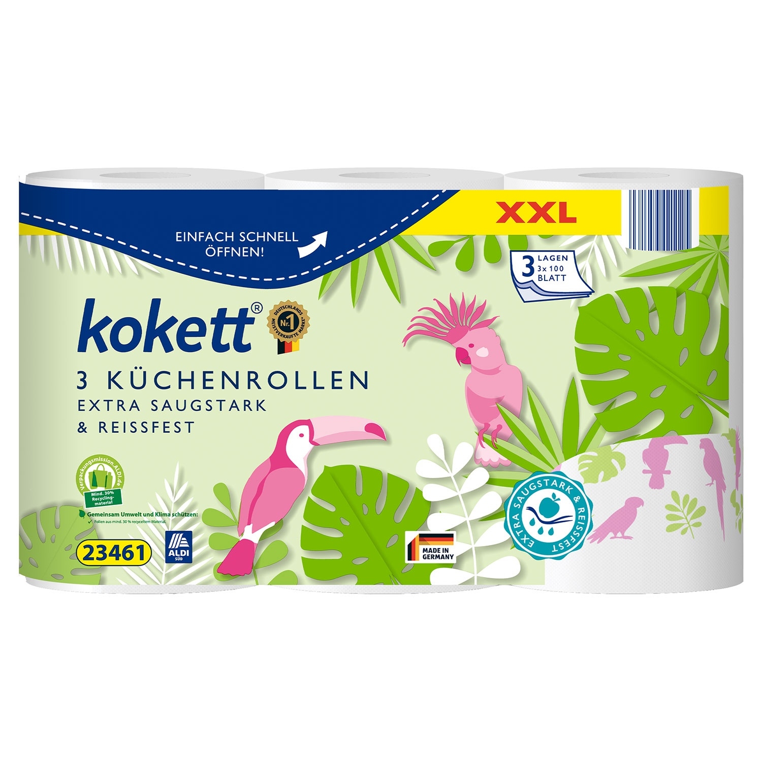 Giấy bếp Koket 3 lớp, 100 tờ/cuộn, 3 cuộn/bịch - Kotket XXL Küchenrollen Extra Saugstark 3lag. 3x100Btl.