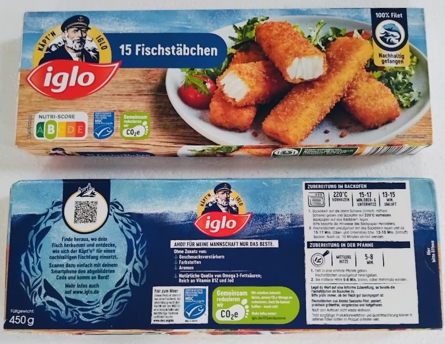 Cá que chiên Iglo 450g/Iglo Fischstäbchen+Backfisch 450g